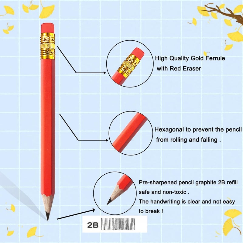 Adhere 25pcs Golf Pencils with eraser Hexagon Wooden Pencils Graphite 2B for Golf Event Scoring,Classroom,Wedding,Company Meetings,Pew, Pocket (Red) - Image 3
